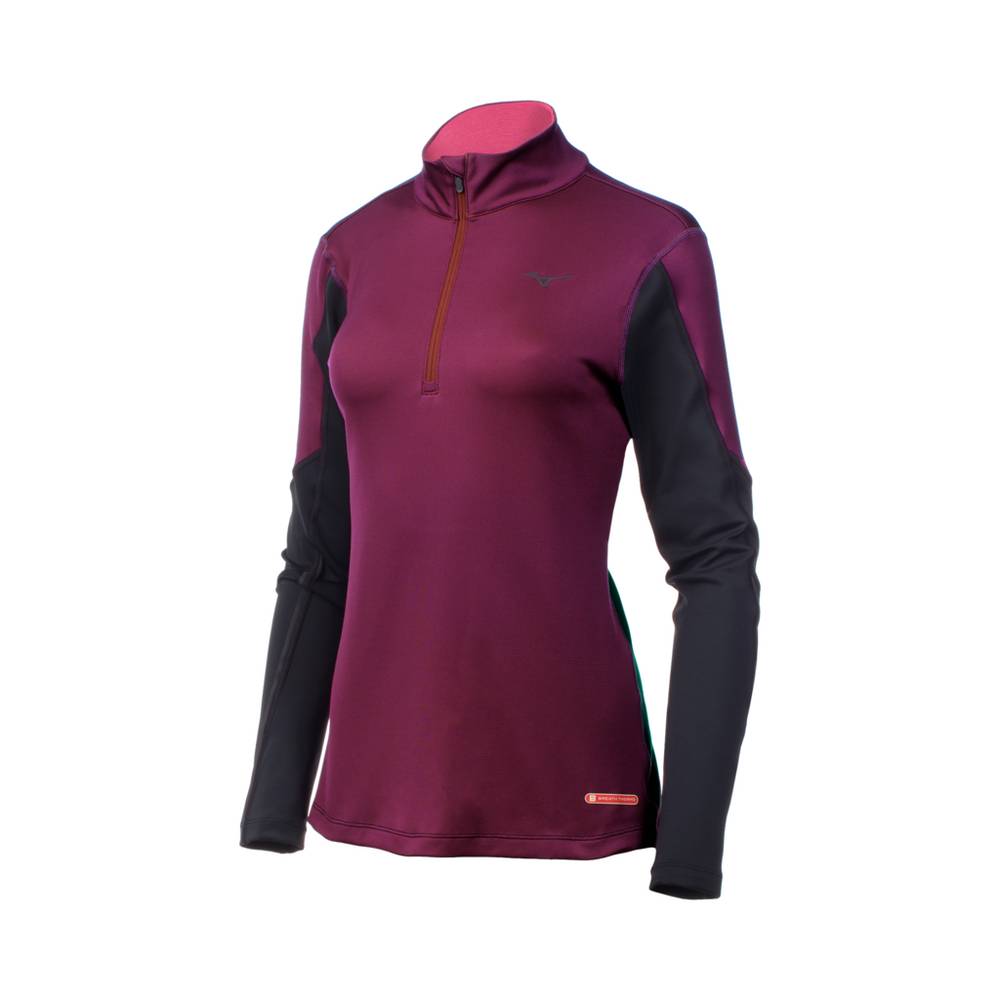 Base Layer Mizuno Breath Thermo® Half Zip - Mulher - Roxo/Pretas - IDLTK2639